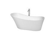 Wyndham Collection Janice 67 inch Freestanding Bathtub in White with Floor Mounted Faucet Drain and Overflow Trim in Polished Chrome