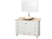 Wyndham Collection Acclaim 48 inch Single Bathroom Vanity in White Ivory Marble Countertop Arista Ivory Marble Sink and 24 inch Mirror