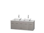 Wyndham Collection Centra 60 inch Double Bathroom Vanity in Gray Oak White Man Made Stone Countertop Pyra White Porcelain Sinks and No Mirror
