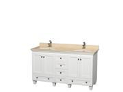 Wyndham Collection Acclaim 60 inch Double Bathroom Vanity in White Ivory Marble Countertop Undermount Square Sinks and No Mirrors