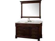 Wyndham Collection Andover 55 inch Single Bathroom Vanity in Dark Cherry White Carrera Marble Countertop Undermount Oval Sink and 50 inch Mirror