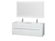 Wyndham Collection Axa 60 inch Double Bathroom Vanity in Glossy White Acrylic Resin Countertop Integrated Sinks and 58 inch Mirror