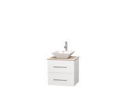 Wyndham Collection Centra 24 inch Single Bathroom Vanity in Matte White Ivory Marble Countertop Pyra White Porcelain Sink and No Mirror