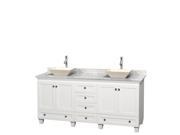 Wyndham Collection Acclaim 72 inch Double Bathroom Vanity in White White Carrera Marble Countertop Pyra Bone Sinks and No Mirrors