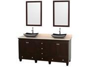 Wyndham Collection Acclaim 72 inch Double Bathroom Vanity in Espresso Ivory Marble Countertop Altair Black Granite Sinks and 24 inch Mirrors