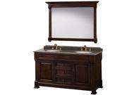 Wyndham Collection Andover 60 inch Double Bathroom Vanity in Dark Cherry Imperial Brown Granite Countertop Undermount Oval Sinks and 56 inch Mirror