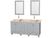 Wyndham Collection Acclaim 72 inch Double Bathroom Vanity in Oyster Gray Ivory Marble Countertop Pyra Bone Porcelain Sinks and 24 inch Mirrors