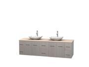 Wyndham Collection Centra 80 inch Double Bathroom Vanity in Gray Oak Ivory Marble Countertop Arista White Carrera Marble Sinks and No Mirror