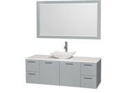 Wyndham Collection Amare 60 inch Single Bathroom Vanity in Dove Gray White Man Made Stone Countertop Arista White Carrera Marble Sink and 58 inch Mirror