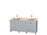 Wyndham Collection Acclaim 72 inch Double Bathroom Vanity in Oyster Gray Ivory Marble Countertop Avalon Ivory Marble Sinks and No Mirrors