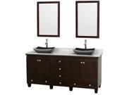 Wyndham Collection Acclaim 72 inch Double Bathroom Vanity in Espresso White Carrera Marble Countertop Altair Black Granite Sinks and 24 inch Mirrors