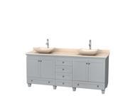Wyndham Collection Acclaim 80 inch Double Bathroom Vanity in Oyster Gray Ivory Marble Countertop Avalon Ivory Marble Sinks and No Mirrors