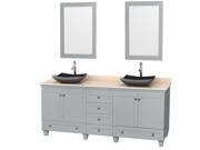 Wyndham Collection Acclaim 80 inch Double Bathroom Vanity in Oyster Gray Ivory Marble Countertop Altair Black Granite Sinks and 24 inch Mirrors