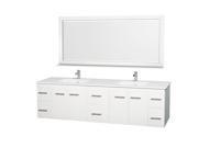Wyndham Collection Centra 80 inch Double Bathroom Vanity in Matte White White Man Made Stone Countertop Undermount Square Sink and 70 inch Mirror