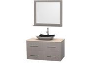 Wyndham Collection Centra 42 inch Single Bathroom Vanity in Gray Oak Ivory Marble Countertop Altair Black Granite Sink and 36 inch Mirror