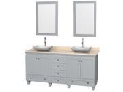 Wyndham Collection Acclaim 72 inch Double Bathroom Vanity in Oyster Gray Ivory Marble Countertop Avalon White Carrera Marble Sinks and 24 inch Mirrors