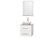 Wyndham Collection Centra 24 inch Single Bathroom Vanity in Matte White White Man Made Stone Countertop Pyra Bone Porcelain Sink and 24 inch Mirror