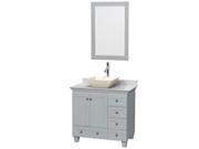 Wyndham Collection Acclaim 36 inch Single Bathroom Vanity in Oyster Gray White Carrera Marble Countertop Pyra Bone Porcelain Sink and 24 inch Mirror