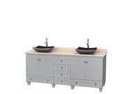 Wyndham Collection Acclaim 80 inch Double Bathroom Vanity in Oyster Gray Ivory Marble Countertop Altair Black Granite Sinks and No Mirrors