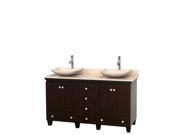 Wyndham Collection Acclaim 60 inch Double Bathroom Vanity in Espresso Ivory Marble Countertop Arista Ivory Marble Sinks and No Mirrors