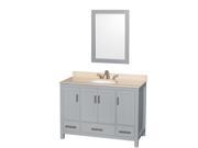 Wyndham Collection Sheffield 48 inch Single Bathroom Vanity in Gray Ivory Marble Countertop Undermount Oval Sink and 24 inch Mirror