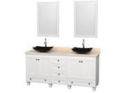 Wyndham Collection Acclaim 72 inch Double Bathroom Vanity in White Ivory Marble Countertop Arista Black Granite Sinks and 24 inch Mirrors