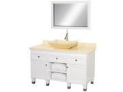 Wyndham Collection Premiere 48 inch Single Bathroom Vanity in White Ivory Marble Countertop Avalon Ivory Marble Sink and 24 inch Mirror
