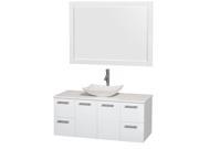 Wyndham Collection Amare 48 inch Single Bathroom Vanity in Glossy White White Man Made Stone Countertop Arista White Carrera Marble Sink and 46 inch Mirro