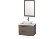Wyndham Collection Amare 30 inch Single Bathroom Vanity in Gray Oak White Man Made Stone Countertop Arista White Carrera Marble Sink and 24 inch Mirror