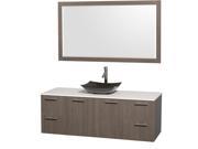 Wyndham Collection Amare 60 inch Single Bathroom Vanity in Gray Oak White Man Made Stone Countertop Arista Black Granite Sink and 58 inch Mirror