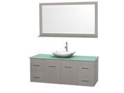 Wyndham Collection Centra 60 inch Single Bathroom Vanity in Gray Oak Green Glass Countertop Arista White Carrera Marble Sink and 58 inch Mirror
