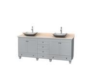 Wyndham Collection Acclaim 80 inch Double Bathroom Vanity in Oyster Gray Ivory Marble Countertop Avalon White Carrera Marble Sinks and No Mirrors