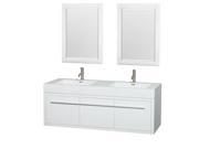 Wyndham Collection Axa 60 inch Double Bathroom Vanity in Glossy White Acrylic Resin Countertop Integrated Sinks and 24 inch Mirrors