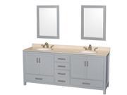 Wyndham Collection Sheffield 80 inch Double Bathroom Vanity in Gray Ivory Marble Countertop Undermount Oval Sinks and 24 inch Mirrors