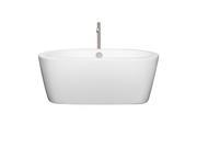 Wyndham Collection Mermaid 60 inch Freestanding Bathtub in White with Floor Mounted Faucet Drain and Overflow Trim in Brushed Nickel