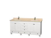 Wyndham Collection Acclaim 72 inch Double Bathroom Vanity in White Ivory Marble Countertop Undermount Square Sinks and No Mirrors