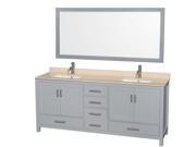 Wyndham Collection Sheffield 80 inch Double Bathroom Vanity in Gray Ivory Marble Countertop Undermount Square Sinks and 70 inch Mirror