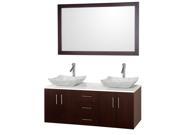 Wyndham Collection Arrano 55 inch Double Bathroom Vanity in Espresso White Man Made Stone Countertop Avalon White Carrera Marble Sinks and 52 inch Mirror