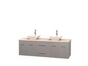 Wyndham Collection Centra 72 inch Double Bathroom Vanity in Gray Oak Ivory Marble Countertop Pyra Bone Porcelain Sinks and No Mirror