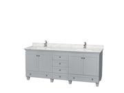 Wyndham Collection Acclaim 80 inch Double Bathroom Vanity in Oyster Gray White Carrera Marble Countertop Undermount Square Sinks and No Mirrors