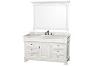 Wyndham Collection Andover 60 inch Single Bathroom Vanity in White with White Carrera Marble Countertop Undermount Oval Sink and 56 inch Mirror