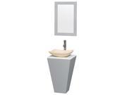 Wyndham Collection Esprit 20 inch Pedestal Bathroom Vanity in Gray White Man Made Stone Countertop Arista Ivory Marble Sink and 20 inch Mirror