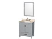 Wyndham Collection Sheffield 30 inch Single Bathroom Vanity in Gray Ivory Marble Countertop Undermount Oval Sink and 24 inch Mirror