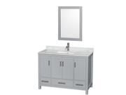 Wyndham Collection Sheffield 48 inch Single Bathroom Vanity in Gray White Carrera Marble Countertop Undermount Square Sink and 24 inch Mirror