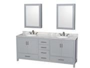 Wyndham Collection Sheffield 80 inch Double Bathroom Vanity in Gray White Carrera Marble Countertop Undermount Oval Sinks and Medicine Cabinets