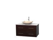 Wyndham Collection Centra 42 inch Single Bathroom Vanity in Espresso White Carrera Marble Countertop Arista Ivory Marble Sink and No Mirror