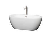Wyndham Collection Soho 60 inch Freestanding Bathtub in White with Floor Mounted Faucet Drain and Overflow Trim in Brushed Nickel