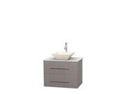 Wyndham Collection Centra 30 inch Single Bathroom Vanity in Gray Oak White Carrera Marble Countertop Pyra Bone Porcelain Sink and No Mirror