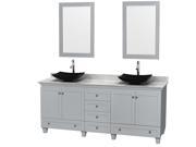 Wyndham Collection Acclaim 80 inch Double Bathroom Vanity in Oyster Gray White Carrera Marble Countertop Arista Black Granite Sinks and 24 inch Mirrors
