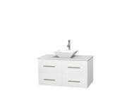 Wyndham Collection Centra 42 inch Single Bathroom Vanity in Matte White White Man Made Stone Countertop Pyra White Porcelain Sink and No Mirror